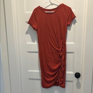 Fall Rust Orange Ruched Dress
